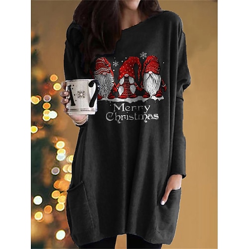 

Women's Christmas Loungewear Top Letter Santa Claus Casual Comfort Soft Home Christmas Daily Cotton Blend Breathable Gift Crew Neck Long Sleeve Pocket Fall Winter claret bright red