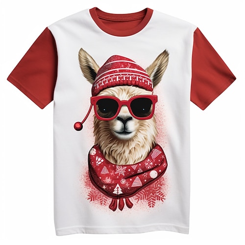 

Christmas Boys Girls 3D Alpaca Tee Skirt Short Sleeve 3D Print Fall Active Sports Fashion Polyester Kids 3-12 Years Outdoor Casual Daily Regular Fit