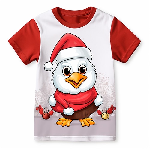 

Christmas Boys 3D Chick Shirt Short Sleeve 3D Print Fall Active Sports Fashion Polyester Kids 3-12 Years Outdoor Casual Daily Regular Fit