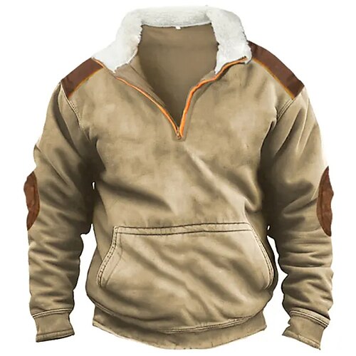 

Homme Sweat shirt Sweat-shirt quart de fermeture éclair Marron Col Mao Bloc de couleur Patchwork Poche Sport Loisir du quotidien Vacances Vêtement de rue basique Décontractées Automne hiver