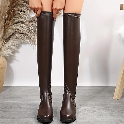 

Damen Stiefel Bikerstiefel Übergrössen Outdoor Täglich Feste Farbe Stiefel über Knie Oberschenkelhohe Stiefel Winter Flacher Absatz Runde Zehe Elegant Vintage Brautkleider schlicht Kunstleder