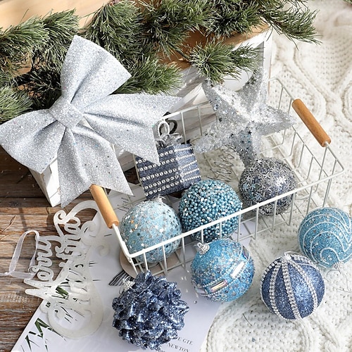 

Décorations de noël boule de noël tiffany bleu boule de mousse paillettes boule arbre de noël pendentif arc