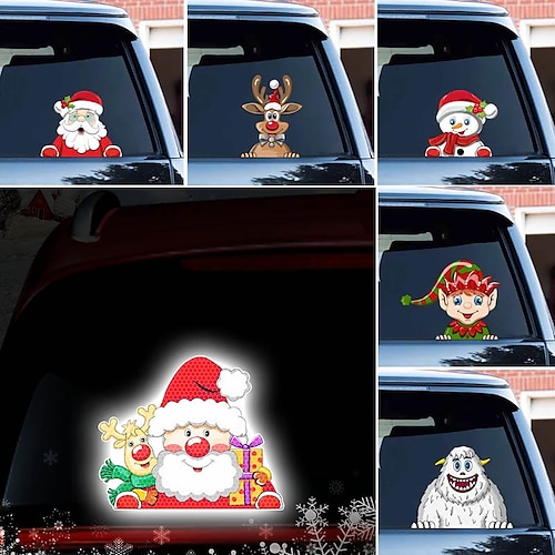 

1 pegatina reflectante navideña, lindo Papá Noel, reno, muñeco de nieve, calcomanía para ventana de coche, pegatina para parachoques de ventana de coche, decoración de accesorios de Navidad para coche