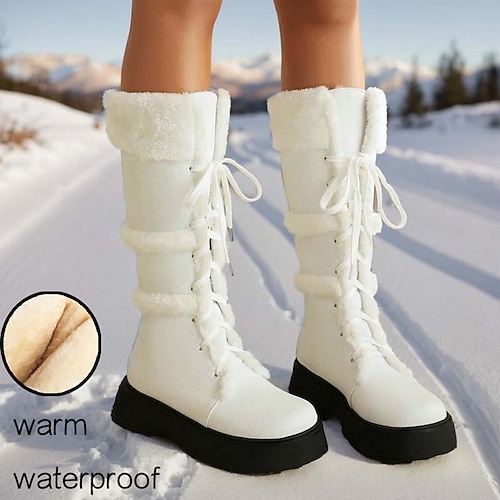 

Mulheres Botas Botas com salto Botas de Neve Botas impermeáveis Ao ar livre Trabalho Diário Côr Sólida Forrada com Fleece Botas Longas Inverno Plataforma Sem Salto Ponta Redonda Vintage Casual