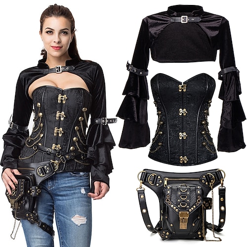 

Tenues steampunk, corset 4 pièces avec string assorti, sac de taille, ensemble cape punkamp; corset gothique pour femme, costume de cosplay de fête