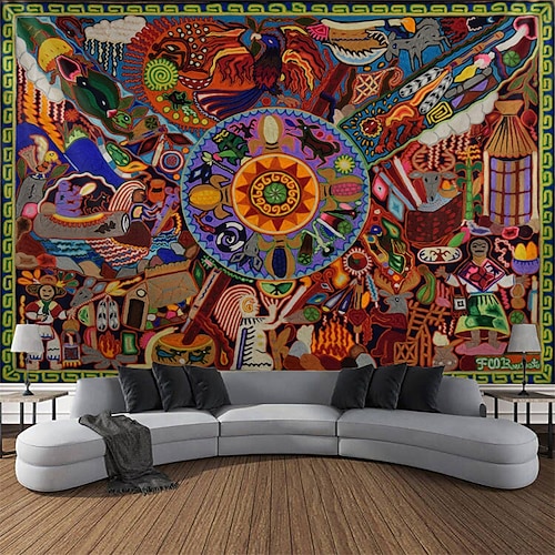 

Mexcian Folk Art Hanging Tapestry Wall Art Large Tapestry Mural Decor Photograph Backdrop Blanket Curtain Home Bedroom Living Room Decoration