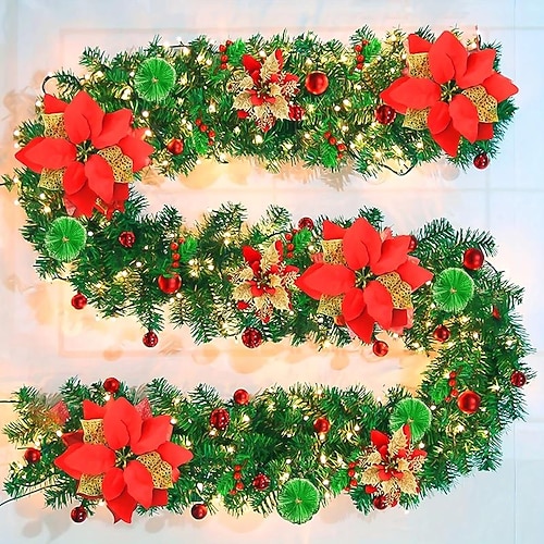 

1 guirlande lumineuse à piles pour couronne de Noël artificielle préfabriquée, lumières LED à piles, décoration parfaite pour la maison, les escaliers, la cheminée, le porche, l'affichage de la porte,