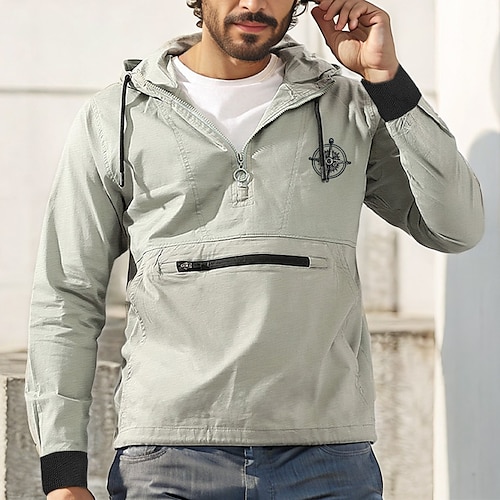 

Homens Moletom Quarter Zipper Hoodie Preto Azul Cáqui Cinzento Com Capuz Tecido Bolsos Bordado Desportos e Ar livre Diário Feriado Roupa de rua Legal Casual Primavera Outono Roupa Moletons Moletons