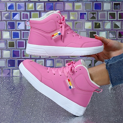 

Mujer Zapatillas de deporte Botas Botas de nieve Tallas Grandes Diario Forrado con Lana Botines Botines Tacón Plano Dedo redondo Felpa Casual Confort Zapatos de Paseo PU Cordones Blanco Rosa Azul