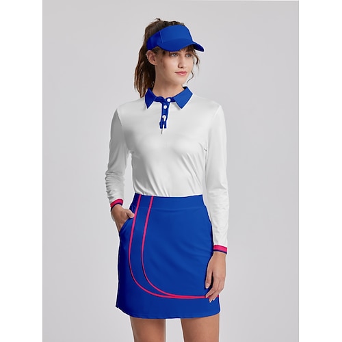 

Femme T-shirt POLO Chemise de golf Polo boutonné Respirable Séchage rapide Evacuation de l'humidité manche longue Vêtements de golf Top Standard Bloc de couleur Printemps Automne Tennis Le golf