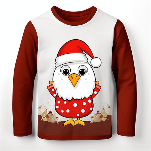 

Navidad niños 3d pollito camisa manga larga estampado 3d otoño invierno deportes moda ropa de calle poliéster niños 3-12 años cuello redondo al aire libre casual diario ajuste regular