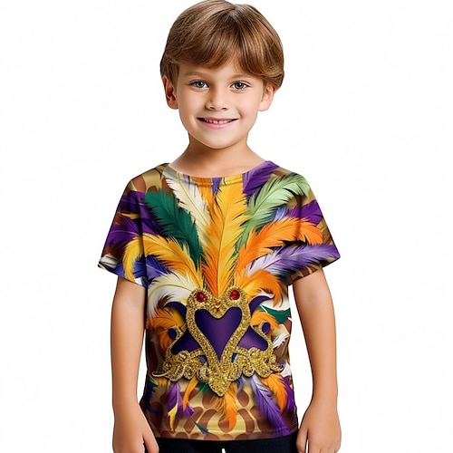 

carnaval niños máscara 3d camiseta manga corta estampado 3d verano primavera activo deportes moda poliéster niños 3-12 años cuello redondo al aire libre casual diario ajuste regular