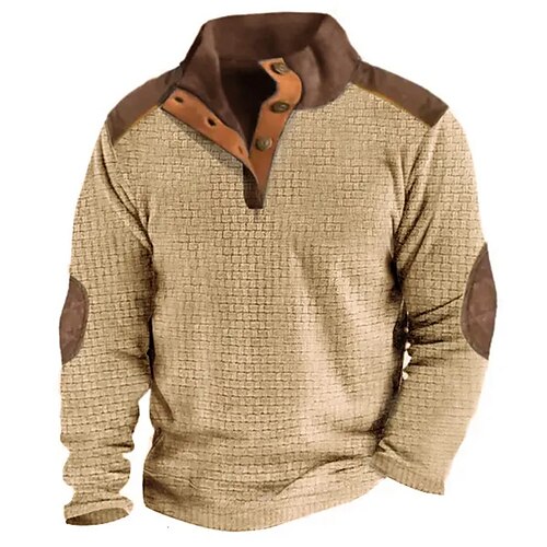 

Hombre Sudadera Caqui Cuello Mao Plano Bloque de Color Deporte Diario Festivos Ropa de calle Básico Casual Primavera Otoño Ropa Sudaderas con capucha Sudaderas