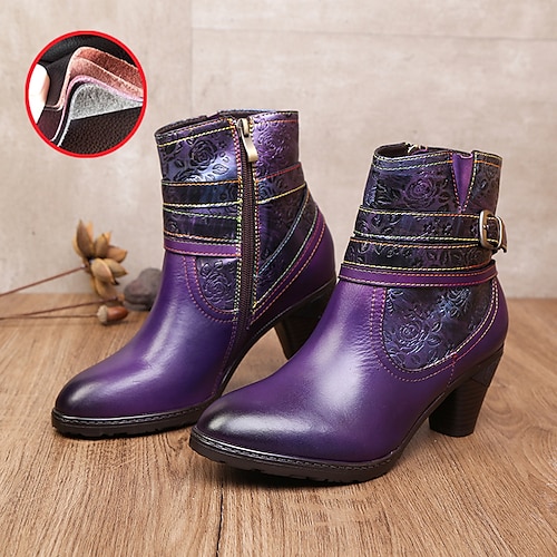 

Mujer Botas Tallas Grandes Zapatos hechos a mano Botas de tacon Diario Botines Botines Hebilla Cremallera Tacón de gatito Dedo Puntiagudo Vintage Casual Confort Cuero Cremallera Floral Vino Negro