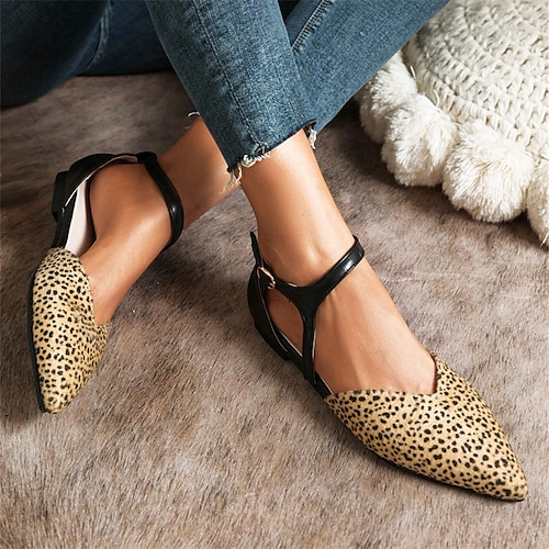 

Mulheres Sandálias Rasos Mary Janes Tamanhos Grandes Sapatos macios Ao ar livre Diário Bloco de cor Presilha Salto de bloco Dedo Apontado Elegante Moda Casual Caminhada Pêlo Sintético Fivela Leopardo