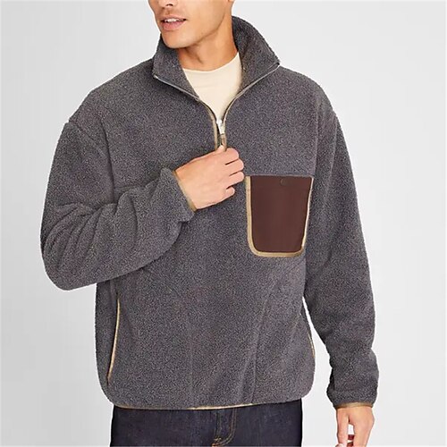 

Men's Sweatshirt Polar Fleece Quarter Zip Sweatshirt Dark Gray Half Zip Color Block Pocket Sports Outdoor Daily Holiday Vintage Streetwear Casual Fall Winter Clothing Apparel Hoodies Sweatshirts