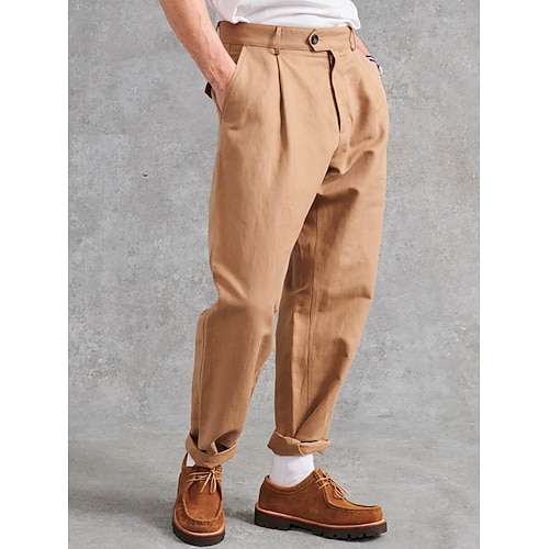 

Hombre Pantalones Chinos Pantalones casuales Pantalones plisados Botón Bolsillo Plano Comodidad Transpirable Exterior Diario Noche Mezcla de Algodón Moda Casual Caqui