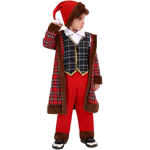 

père Noël Elfe Tenue Garçon Noël Noël Nouvel an la veille de Noël Enfant Soirée Noël Réveillon du nouvel an Polyester Manteau Gilet Pantalon Chapeau