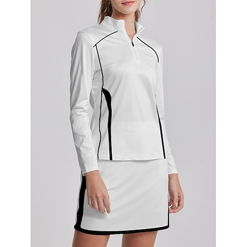 

Damen poloshirt Golfhemd Atmungsaktiv Schnelltrocknend Feuchtigkeitsableitung Langarm Golfbekleidung Golfkleidung Regular Fit Zip Stehkragen Farbblock Frühling Herbst Tennis Golfspiel Pickleball