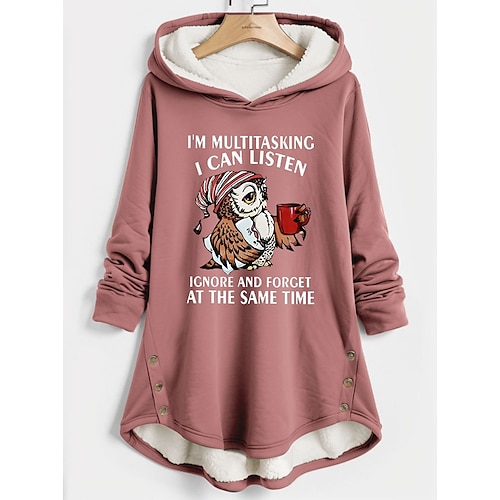 

Women's Hoodie Sweatshirt Pullover Sherpa Fleece Lined Animal Letter Street Casual Print Dark Pink Blue Gray Warm Funny Hooded Long Sleeve Top Micro-elastic Fall & Winter