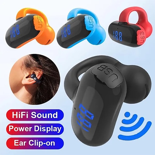 

Ear-Clip Bluetooth Single Ear Headphones Bone Conduction Earphone Wireless Earbuds HiFi Music Surround Stereo Bass Sports Gaming Headset with Mic