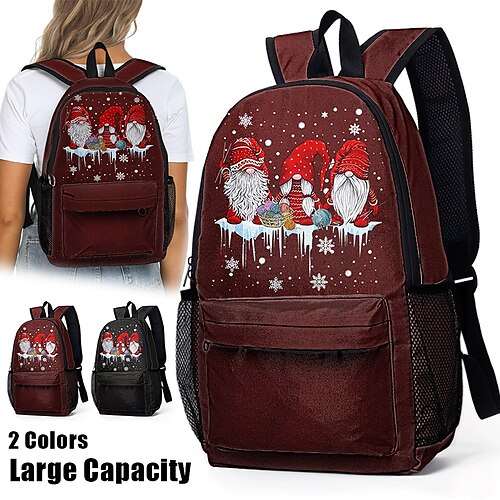 

Femme sac à dos Sac d'Ecole Cartable 3D sac à dos Ecole Noël du quotidien Personnage Polyester Grande Capacité Poids Léger Durable Fermeture Imprimé Noir Rouge foncé