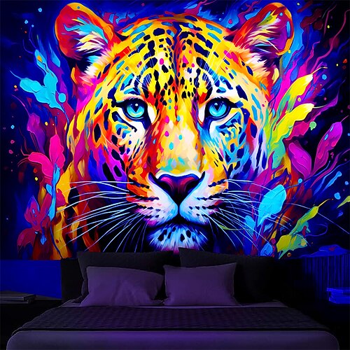 

Schwarzlicht-Wandteppich, UV-reaktives Leuchten im Leoparden-Tier, trippy, neblige Naturlandschaft, hängender Wandteppich, Wandkunst-Wandbild für Wohnzimmer, Schlafzimmer