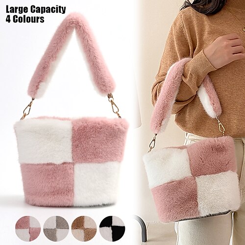 

Femme Sac à main Sac d'épaule Sac en peluche Sac moelleux Fausse Fourrure Soirée Noël du quotidien Fermeture Grande Capacité Poids Léger Durable Bloc de couleur Noir / blanc Rose Kaki