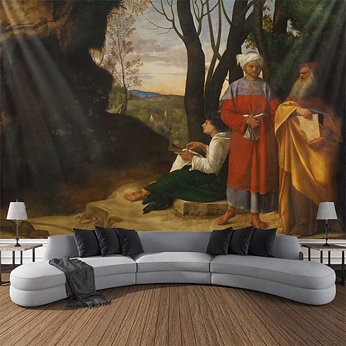 

Giorgione-Gemälde, hängender Wandteppich, Wandkunst, großer Wandteppich, Wanddekoration, Fotografie, Hintergrund, Decke, Vorhang, Zuhause, Schlafzimmer, Wohnzimmer, Dekoration