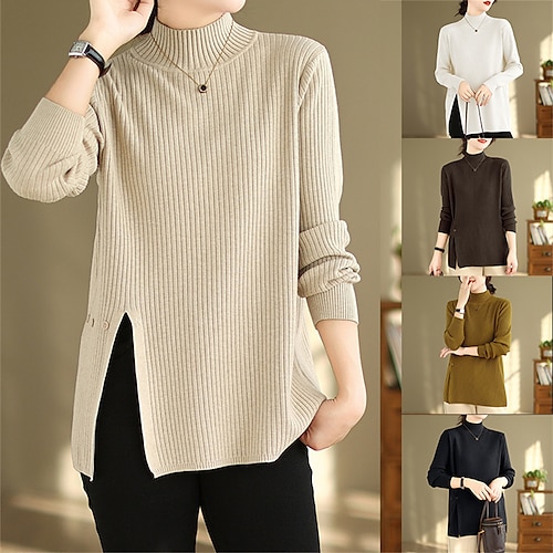

Pull Femme A côtes Tricoter Mao Polyester Bouton Fendu Tricoté Automne Hiver Normal Extérieur du quotidien Sortie Mode Vêtement de rue Décontractées manche longue Couleur unie Noir Blanche Jaune M L