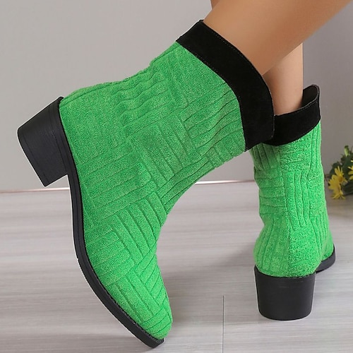 

Women's Boots Cowboy Boots Suede Shoes Plus Size Christmas Xmas Work Mid Calf Boots Winter Chunky Heel Pointed Toe Vintage Fashion Cute Suede Loafer Solid Color Pink Green