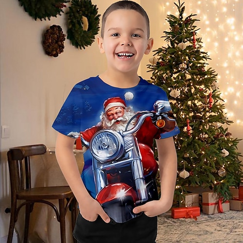 

Noël Garçon 3D père Noël Tee-shirts Chemise Manche Courte 3D effet Automne Actif Sportif Mode Polyester Enfants 3-12 ans Extérieur Casual du quotidien Standard