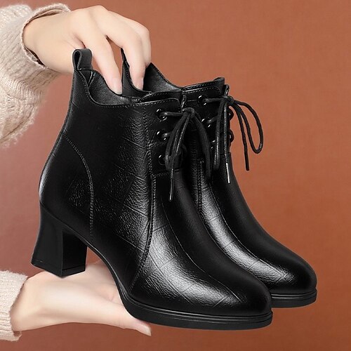 

Mulheres Botas Botas de salto Ao ar livre Diário Botas Botas Tornozelo Salto Robusto Ponta Redonda Vintage Elegante Sensual Couro Sintético zíper Côr Sólida Vinho Preto