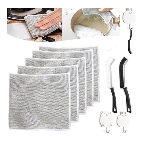 

5pcs Steel Wire Dishwashing Cloth Set, Multipurpose Wire Dishwashing Rags for Wet and Dry Non-Scratch Wire Dishcloth