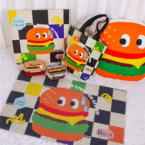 

Kreative Hamburger-Seidenkreis-Bodenmatte im Ins-Stil für den Hauseingang, rutschfeste, schmutzabweisende, schlammabkratzende und reibende Bodenmatte für den Haushalt