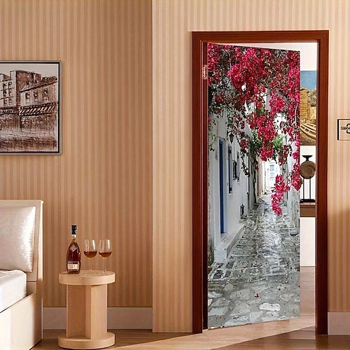 

Capas de porta de estrada de vila floral decoração mural porta tapeçaria cortina de porta decoração pano de fundo faixa de porta removível para porta da frente interior ao ar livre decoração de