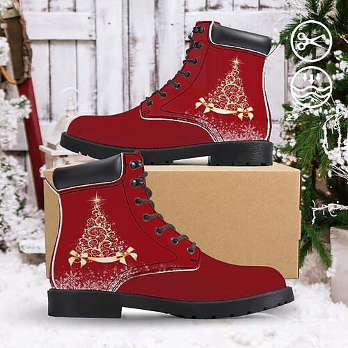 

Botas de mujer Navidad Navidad Oro Árbol de Navidad Estrellas Estampado gráfico Cómodos botines con cordones