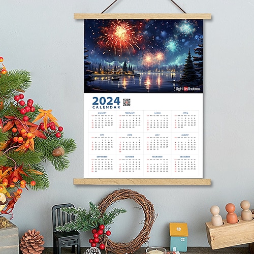 

Affiches de calendrier 2024 avec cintres, impressions sur toile d'art mural et affiche pour la décoration intérieure, nouveau cadeau de Noël, 40x50cm (16''x20'')