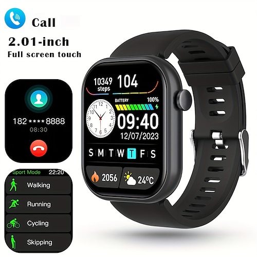 

montre intelligente pour hommes 2,01 pouces haute définition plein écran tactile montres intelligentes de sport composer/répondre aux téléphones sommeil étape calories activité tracker informations