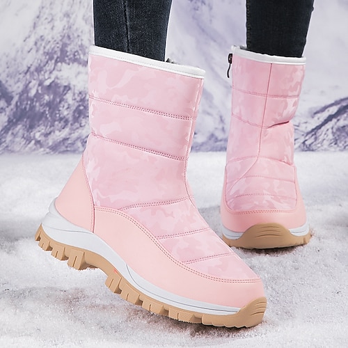 

Women's Boots Snow Boots Plus Size Daily Fleece Lined Booties Ankle Boots Flat Heel Round Toe Casual Comfort Elastic Fabric Zipper Solid Color Black White Pink