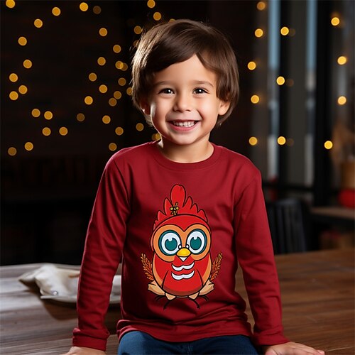 

Navidad niños 3d pollito camisa manga larga estampado 3d otoño invierno deportes moda ropa de calle poliéster niños 3-12 años cuello redondo al aire libre casual diario ajuste regular