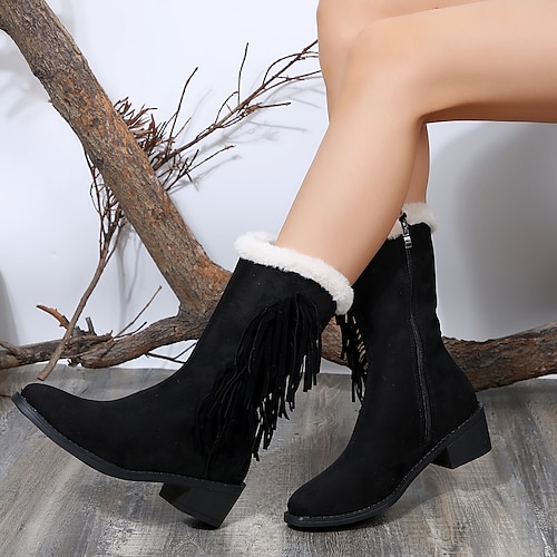 

Damen Stiefel Wildlederschuhe Quasten Schuhe Übergrössen Outdoor Täglich Innenfutter aus Fleece Stiefel mit mittlerer Wade Flacher Absatz Runde Zehe Elegant Vintage Plüsch Kunstpelz Kunst-Veloursleder