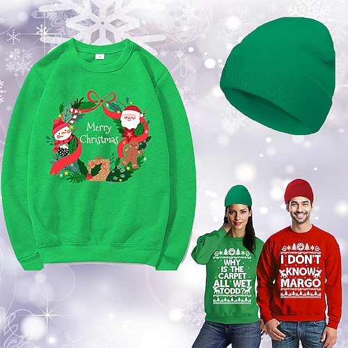 

Weihnachten Weihnachtsmann Mützen Weihnachtsstrickjacke Pullover Bedruckt Grafik oben Hut Für Herren Damen Unisex Erwachsene Heißprägen 100% Polyester Party Festival