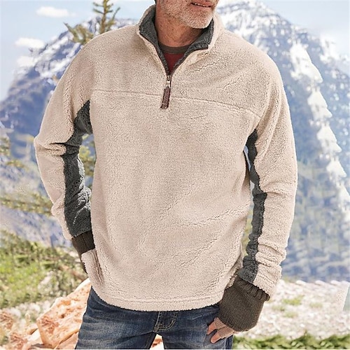 

Homens Moletom Moletom com zíper Cáqui Meio Zíper Bloco de cor Patchwork Desportos e Ar livre Diário Feriado Roupa de rua Casual Lã fina Outono inverno Roupa Moletons Moletons