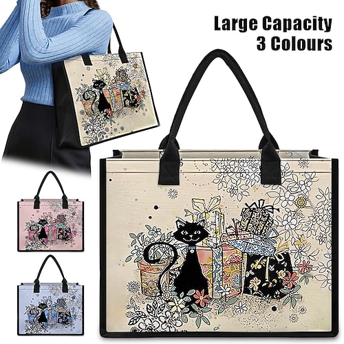 

Damen Handtasche Stoffbeutel Boston-Tasche Polyester Einkauf Täglich Reise Bedruckt Hohe Kapazität Klappbar Leichtgewichtig Katze Gelb Rosa Blau