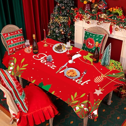 

Mantel de Navidad, mesa rectangular, mantel de invierno, árbol de Navidad, vacaciones, fiesta campestre, mantel decorativo al aire libre