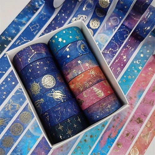 

12pcs Starry Sky Washi Tape Set Decorative Adhesive For DIY Crafts Gift Wrapping Scrapbooking Supplies Party Decorations Gift Packaging Decoration DIY Decoration Gift Wrapping Tape For Birthday Ca