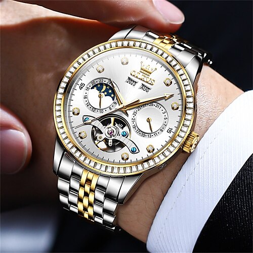 

Montres pour hommes de marque Olevs calendrier lumineux indication 24 heures affichage du mois montre mécanique multifonction diamants montre-bracelet pour hommes d'affaires étanche