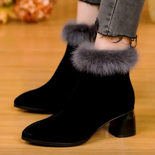 

Mulheres Botas Tamanhos Grandes Botas de salto Ao ar livre Diário Forrada com Fleece Botas Botas Tornozelo Salto Robusto Dedo Apontado Elegante Vintage Sensual Pêlo Sintético Camursa Sintética zíper
