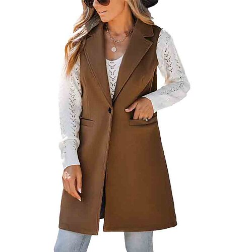 

Women's Coat Daily Wear Casual Daily Fall Winter Long Coat Regular Fit Windproof Warm Casual Daily Comfortable Jacket Sleeveless non-printing Pure Color Adjustable Light Blue Black White